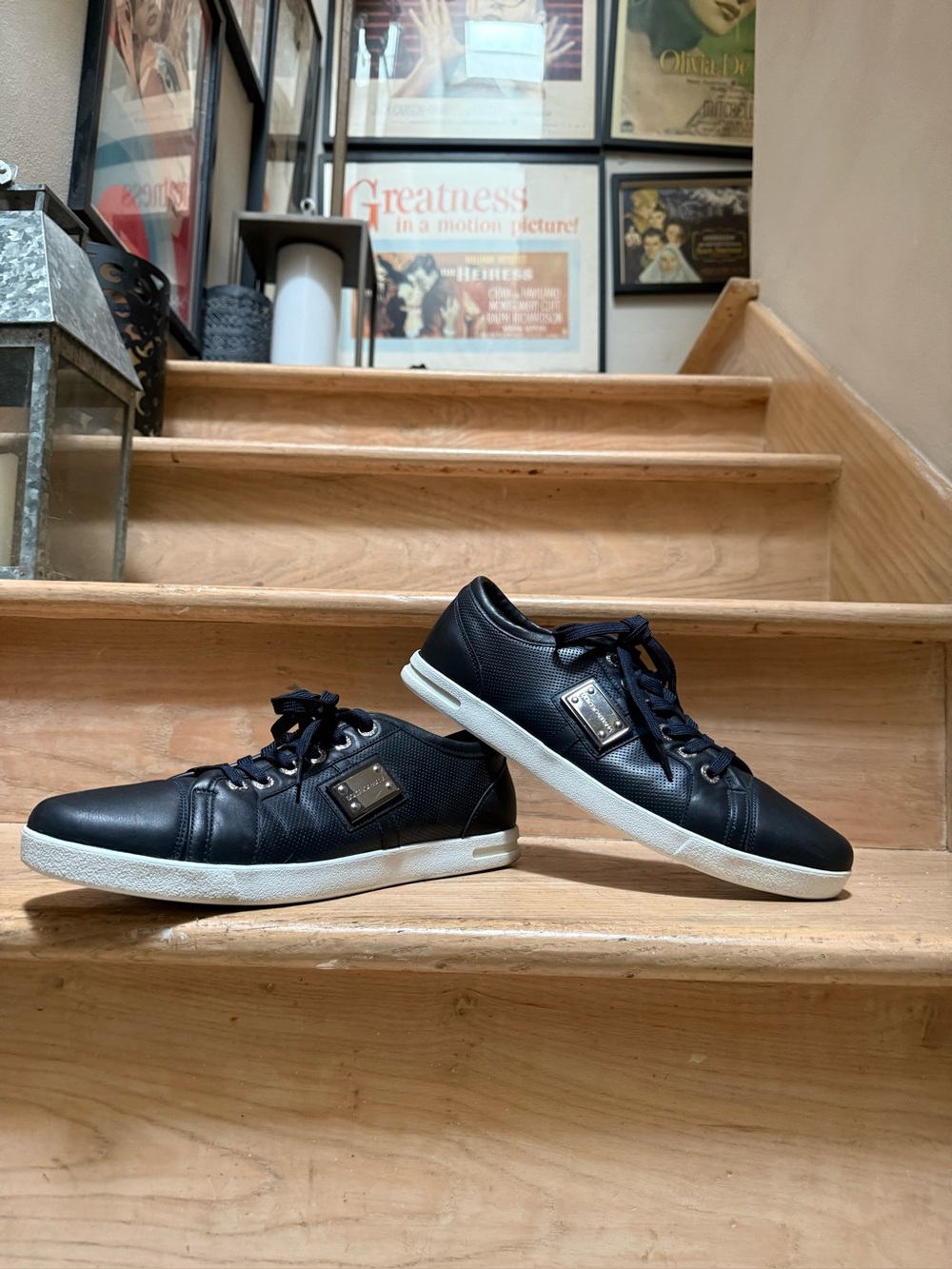 Dolce & Gabbana Men’s Portofino Leather Sneakers (Navy Blue, M-US8.5) - LIKE NEW